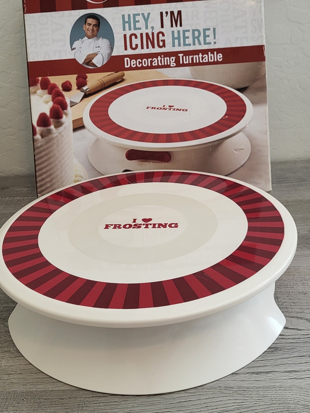 I ♥ Frosting Decorating Turntable - White with Red Stripe Accent By Cake Boss